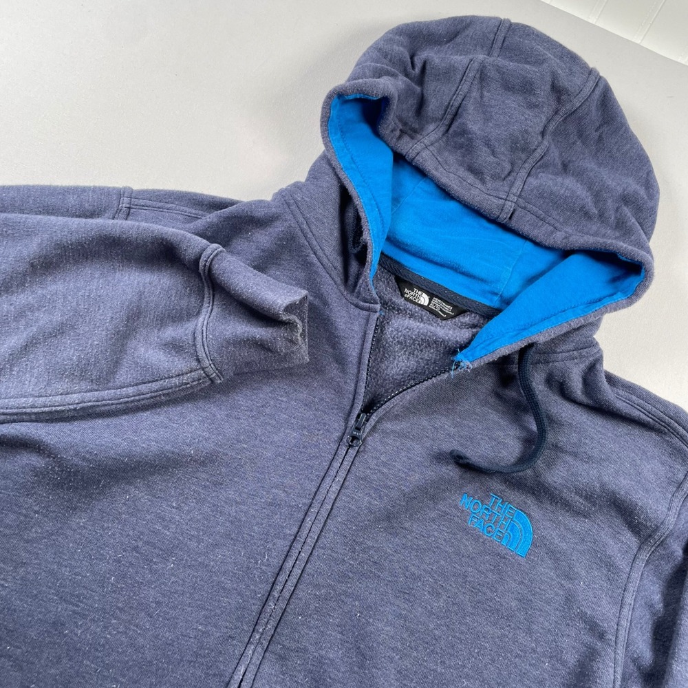 The North Face Mens XL Full Zip Hoodie Gray Blue Contrast Fleece Sweatshirt